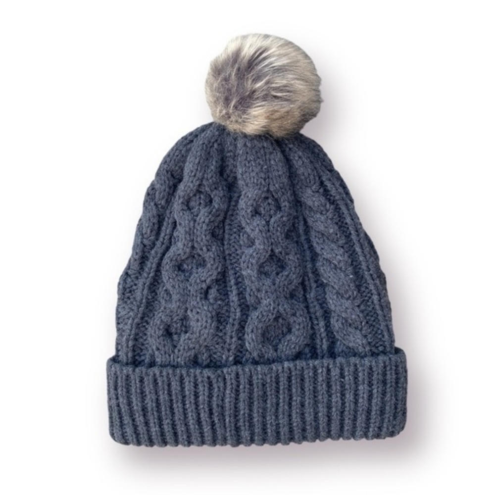 Pj Salvage Charcoal Grey Knit Pompom Toque One Size